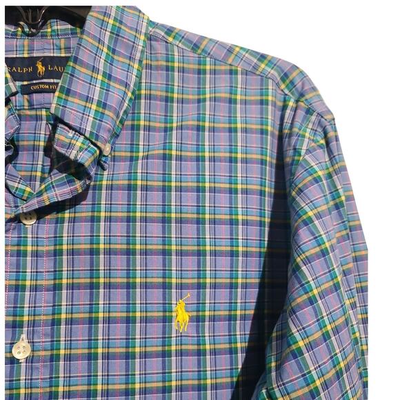 Ralph Lauren Custom Fit Blue Purple Plaid Button Shirt Size M - Picture 3 of 5
